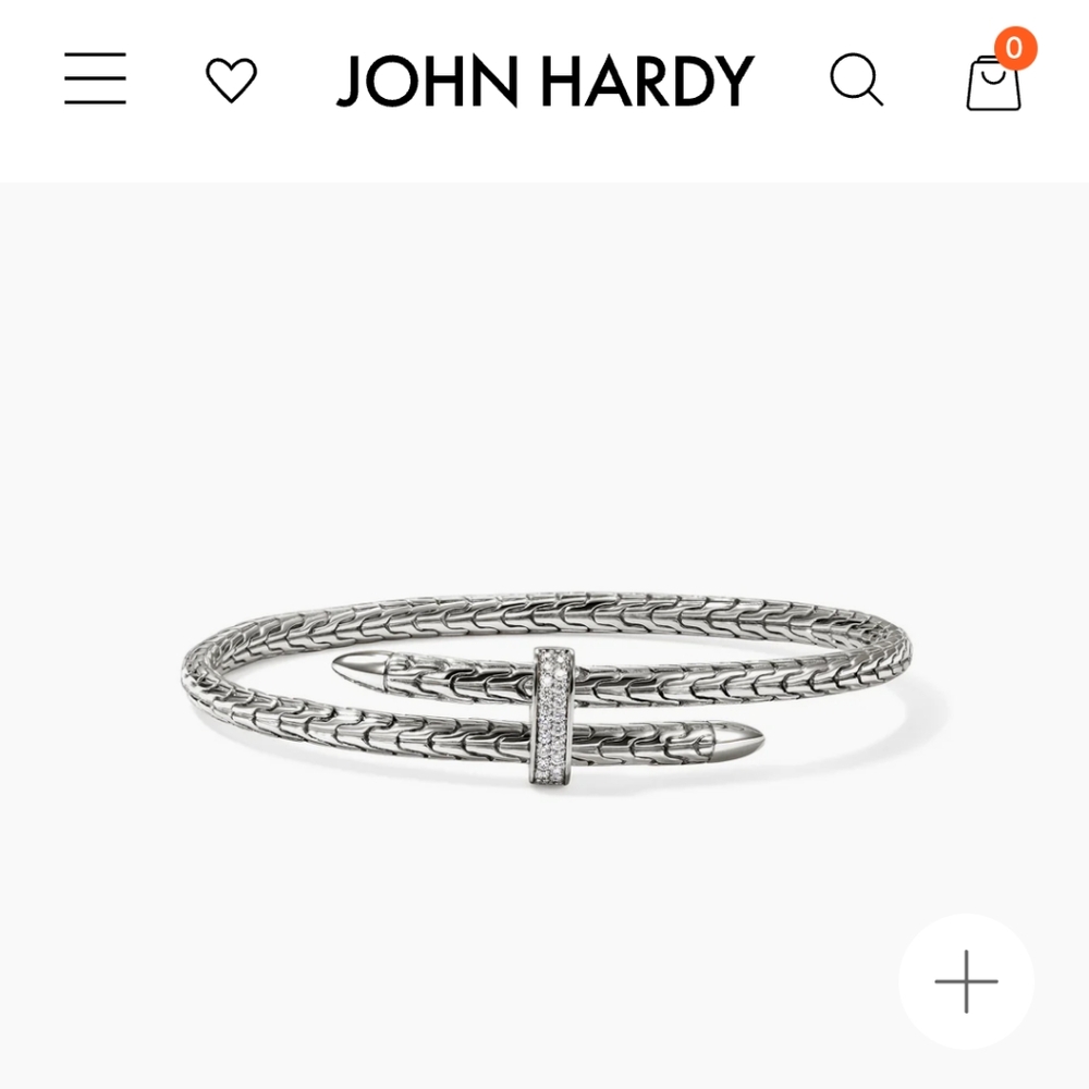 John Hardy Slim Spear Flex Cuff, Sterling Silver, Diamonds, 4MM